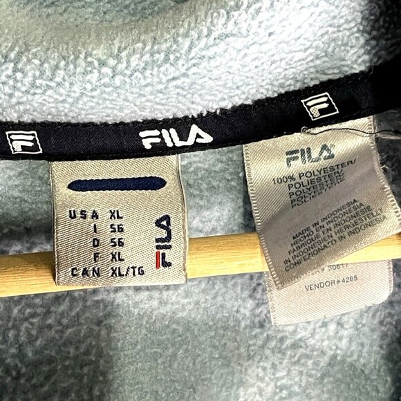 Fila Mens XL 1/4 Zip Pullover Fleece Jacket Light Blue & Navy Striped Trim Polye - Picture 2 of 4